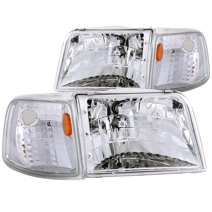 Anzo USA 111119 Crystal Headlight Set; Clear Lens; Chrome Housing; w/Corner Lights; Pair; - Truck Part Superstore