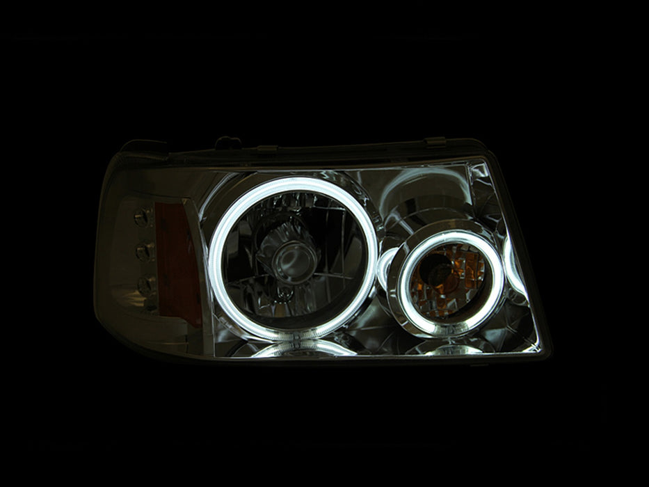 Anzo USA 111151 Crystal Headlight Set w/Halo; Clear Lens; Chrome Housing; Pair; 1 pc. CCFL; - Truck Part Superstore