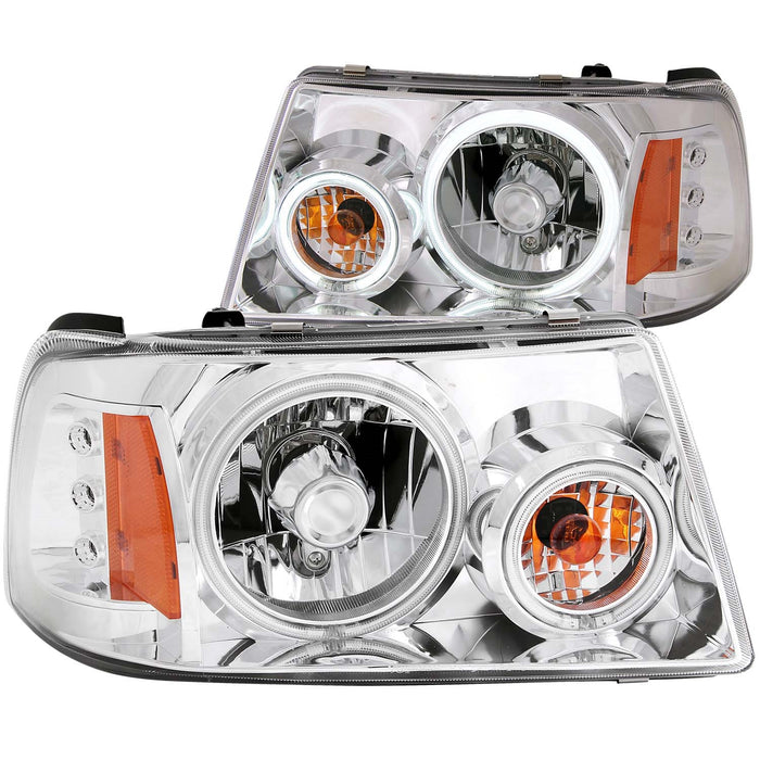 Anzo USA 111151 Crystal Headlight Set w/Halo; Clear Lens; Chrome Housing; Pair; 1 pc. CCFL; - Truck Part Superstore