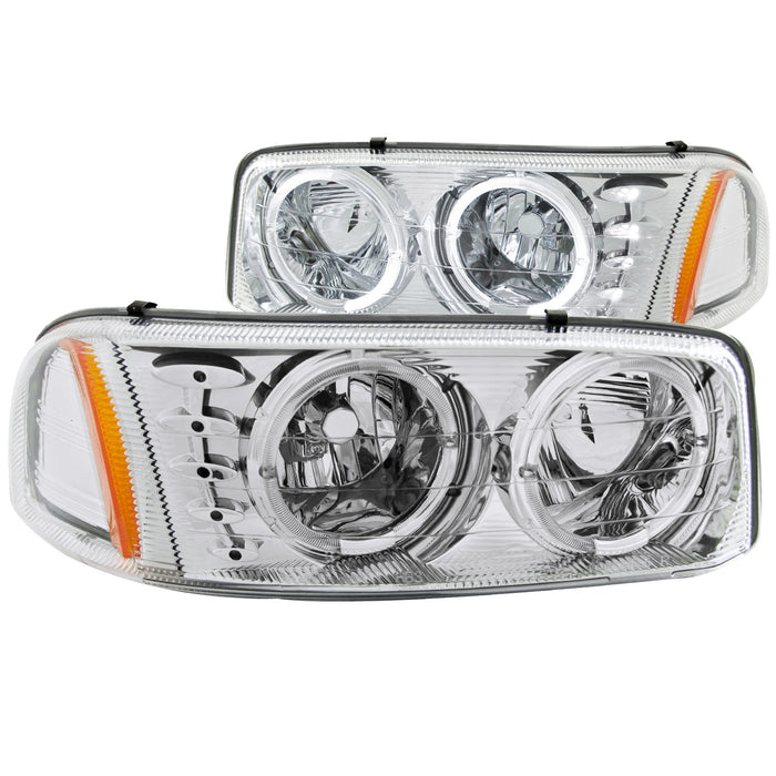 Anzo USA 111208 Crystal Headlight Set w/Halo; Clear Lens; Chrome Housing; Pair; w/1 pc. LED; - Truck Part Superstore
