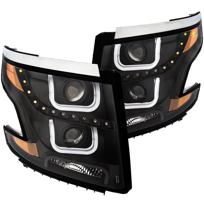 Anzo USA 111340 Projector Headlight Set; Clear Lens; Black Housing; Amber; Pair; w/U-Bar; - Truck Part Superstore