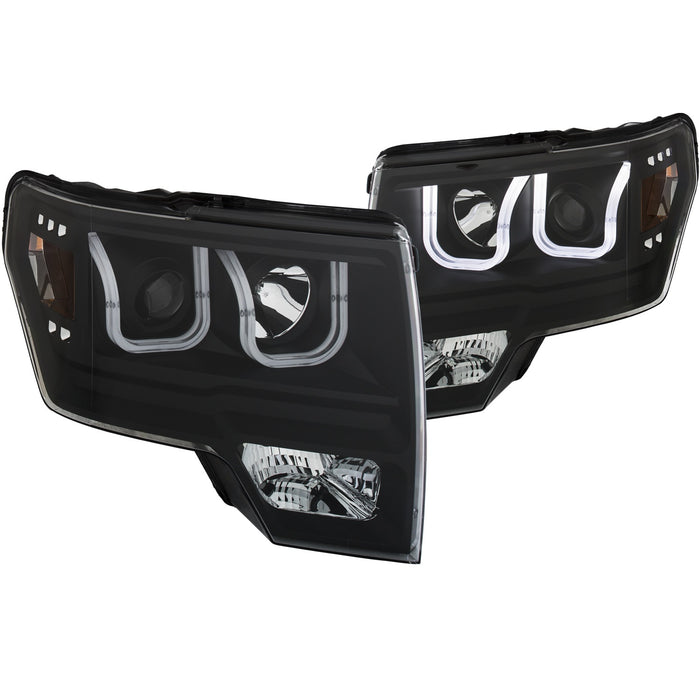 Anzo USA 111351 Projector Headlight Set; Clear Lens; Black Housing; Amber; Pair; w/U-Bar; - Truck Part Superstore