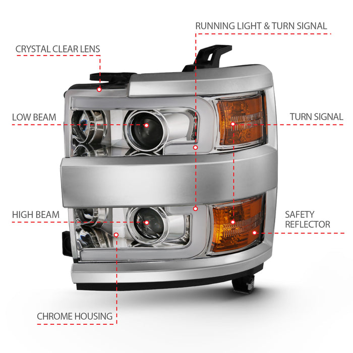 Anzo USA 111360 Projector Headlight Set; w/Plank Style Design; Chrome; - Truck Part Superstore