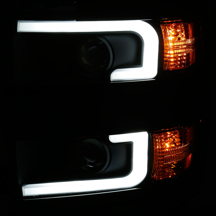 Anzo USA 111363 Projector Headlight Set; w/Plank Style Design; Black w/Amber; - Truck Part Superstore