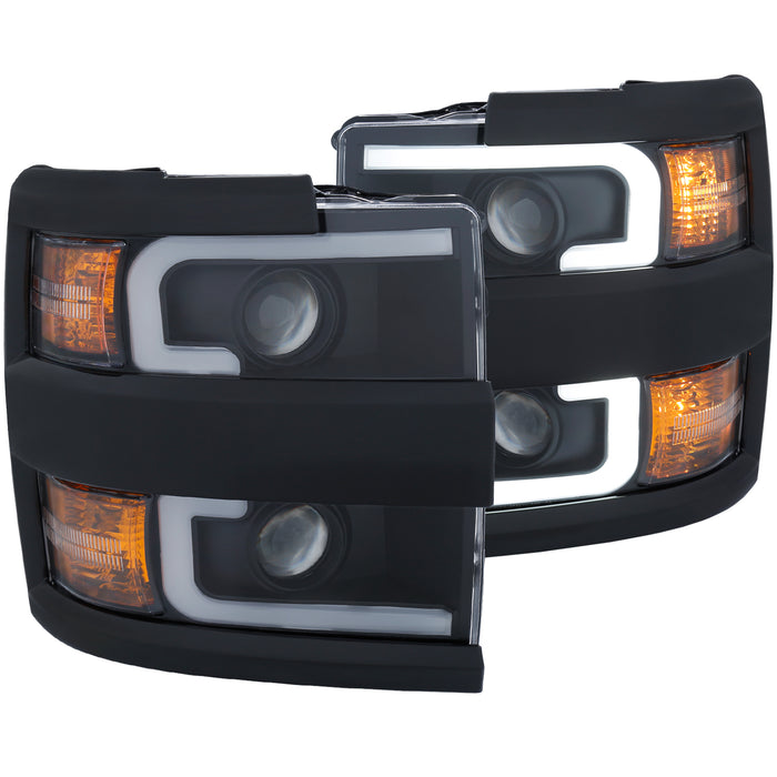 Anzo USA 111363 Projector Headlight Set; w/Plank Style Design; Black w/Amber; - Truck Part Superstore