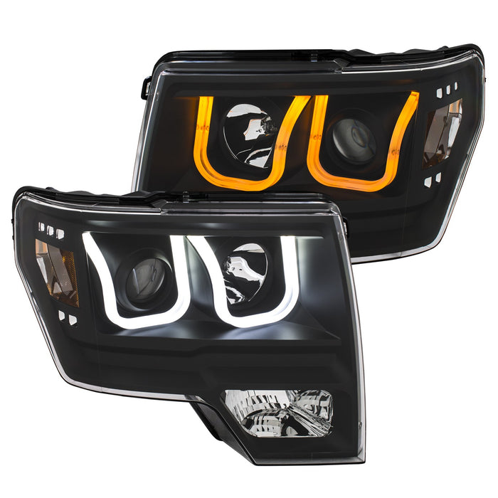 Anzo USA 111383 Projector Headlight Set w/U-Bar Switchback; Black w/Amber; - Truck Part Superstore