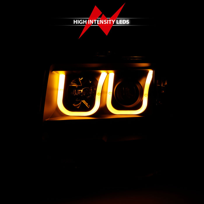 Anzo USA 111383 Projector Headlight Set w/U-Bar Switchback; Black w/Amber; - Truck Part Superstore