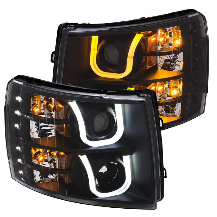 Anzo USA 111384 Projector Headlight Set w/U-Bar Switchback; Black w/Amber; - Truck Part Superstore