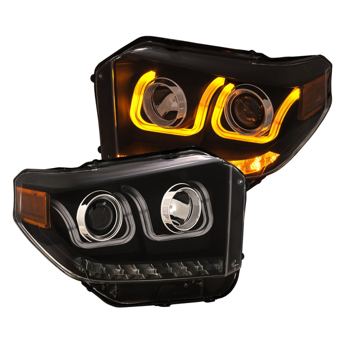 Anzo USA 111387 Projector Headlight Set w/U-Bar Switchback; Black w/Amber; - Truck Part Superstore