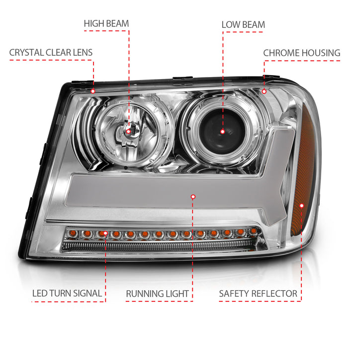 Anzo USA 111391 Projector Headlight Set; w/Plank Style Design; Chrome w/Amber; - Truck Part Superstore