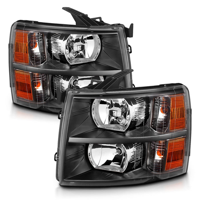 Anzo USA 111393 Crystal Headlight Set; Clear Lens; Black Housing; White/Amber; - Truck Part Superstore