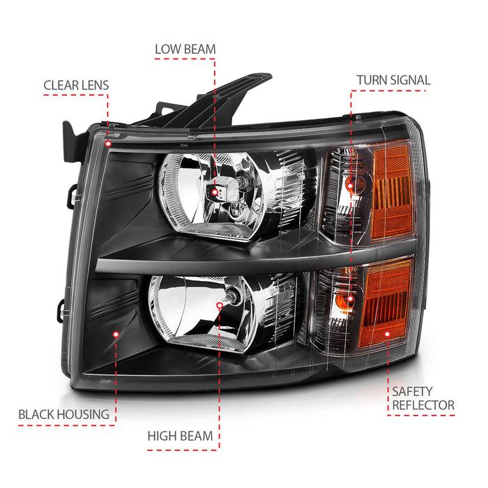 Anzo USA 111393 Crystal Headlight Set; Clear Lens; Black Housing; White/Amber; - Truck Part Superstore
