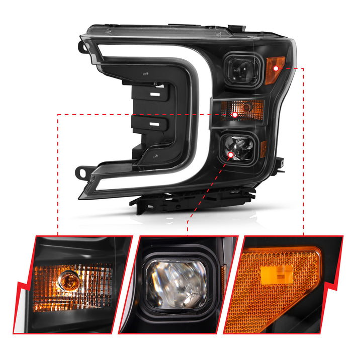 Anzo USA 111398 Projector Headlight Set; w/Plank Style Switchback; Black w/Amber; Pair; - Truck Part Superstore