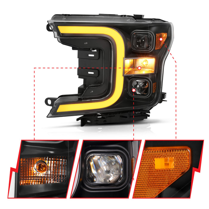 Anzo USA 111398 Projector Headlight Set; w/Plank Style Switchback; Black w/Amber; Pair; - Truck Part Superstore