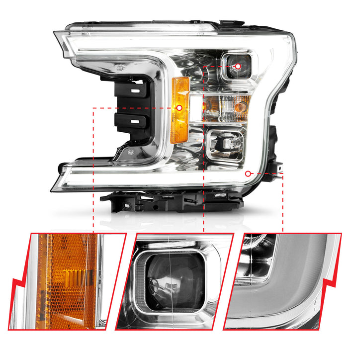 Anzo USA 111399 Projector Headlight Set; w/Plank Style Switchback; Chrome w/Amber; Pair; - Truck Part Superstore
