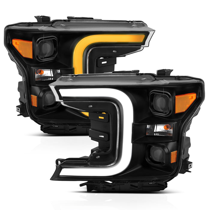 Anzo USA 111400 Projector Headlight Set; w/Plank Style Switchback; Black w/Amber; LED; - Truck Part Superstore