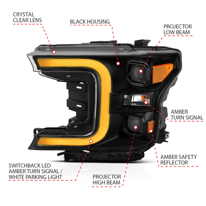 Anzo USA 111400 Projector Headlight Set; w/Plank Style Switchback; Black w/Amber; LED; - Truck Part Superstore