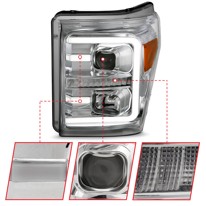 Anzo USA 111407 Projector Headlight Set; w/Plank Style Switchback; Chrome w/Amber; Pair; - Truck Part Superstore