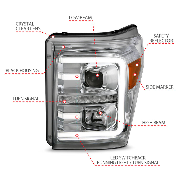 Anzo USA 111407 Projector Headlight Set; w/Plank Style Switchback; Chrome w/Amber; Pair; - Truck Part Superstore