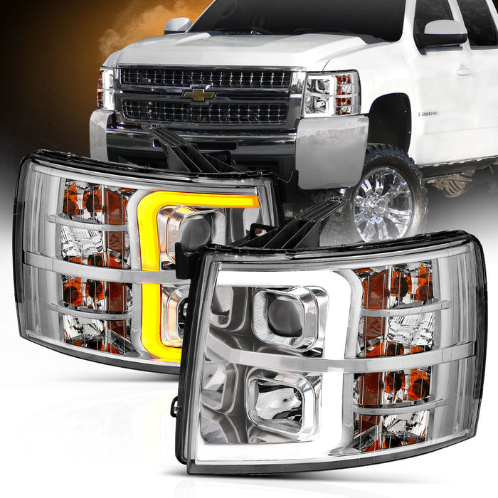 Anzo USA 111411 Projector Headlight Set; w/Plank Style Switchback; Chrome w/Amber; Pair; - Truck Part Superstore