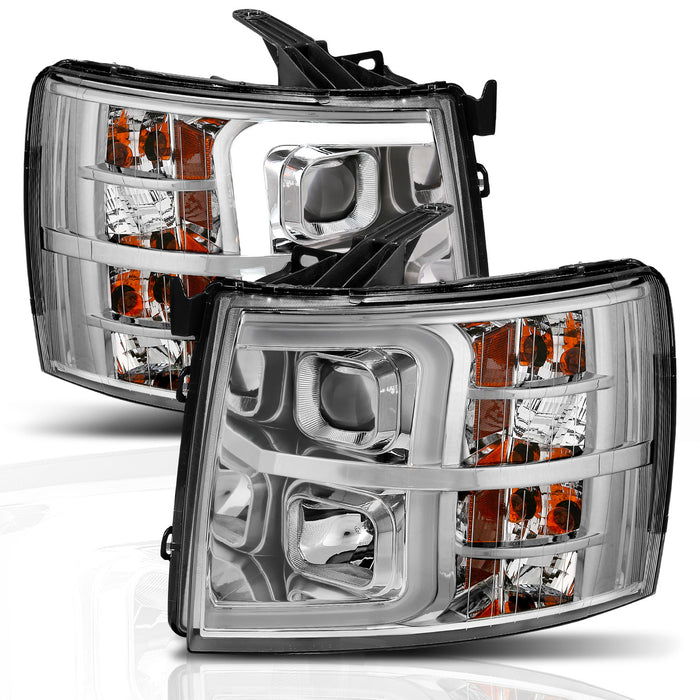 Anzo USA 111411 Projector Headlight Set; w/Plank Style Switchback; Chrome w/Amber; Pair; - Truck Part Superstore