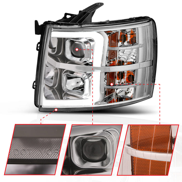 Anzo USA 111411 Projector Headlight Set; w/Plank Style Switchback; Chrome w/Amber; Pair; - Truck Part Superstore