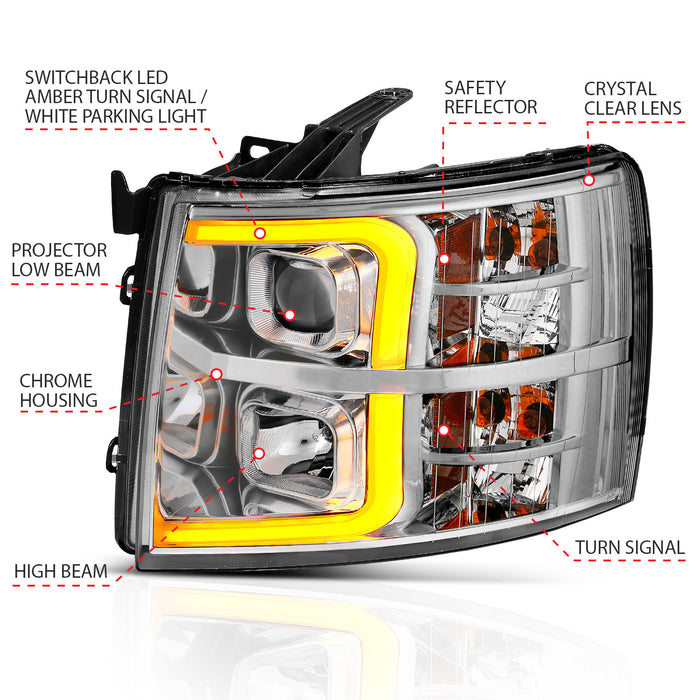 Anzo USA 111411 Projector Headlight Set; w/Plank Style Switchback; Chrome w/Amber; Pair; - Truck Part Superstore
