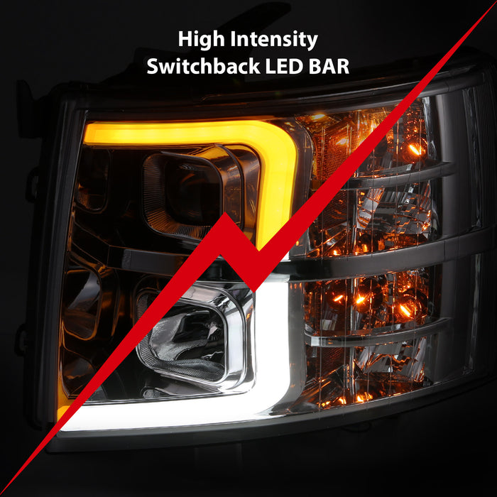 Anzo USA 111411 Projector Headlight Set; w/Plank Style Switchback; Chrome w/Amber; Pair; - Truck Part Superstore