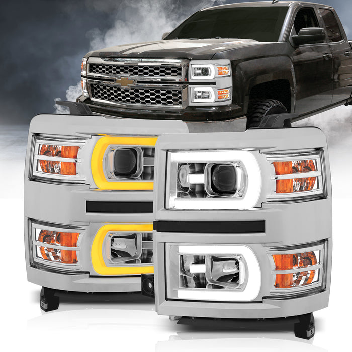 Anzo USA 111413 Projector Headlight Set; w/Plank Style Switchback; Chrome w/Amber; Pair; - Truck Part Superstore