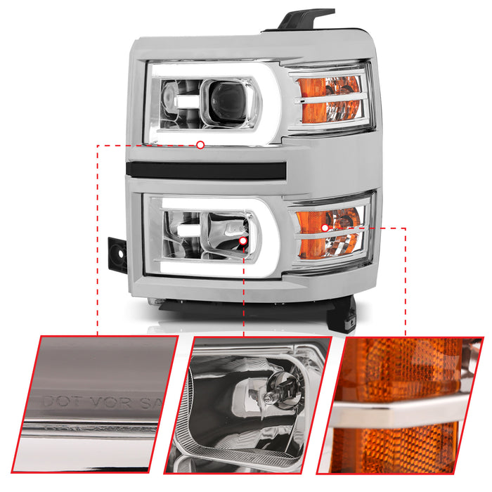 Anzo USA 111413 Projector Headlight Set; w/Plank Style Switchback; Chrome w/Amber; Pair; - Truck Part Superstore