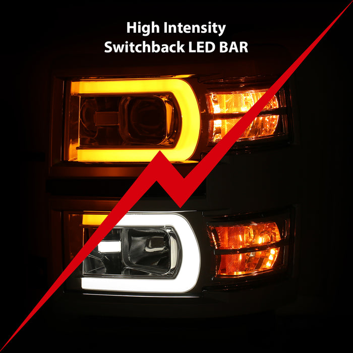 Anzo USA 111413 Projector Headlight Set; w/Plank Style Switchback; Chrome w/Amber; Pair; - Truck Part Superstore