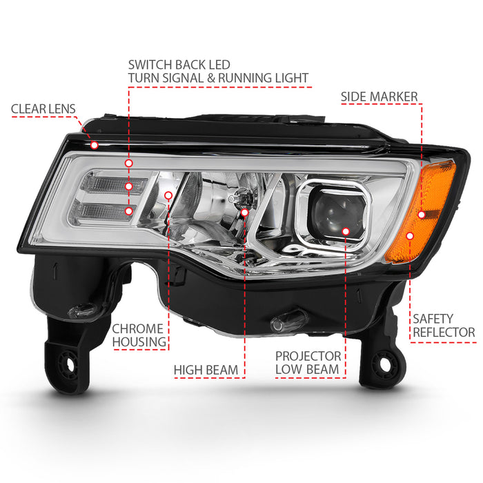 Anzo USA 111419 Projector Headlight Set; w/Plank Style Switchback; Chrome w/Amber; Pair; - Truck Part Superstore