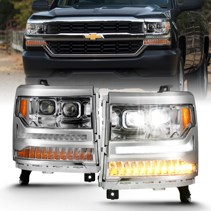ANZO USA 111421 LED Projector Headlights w/ Plank Style Chrome w/ Amber - Truck Part Superstore