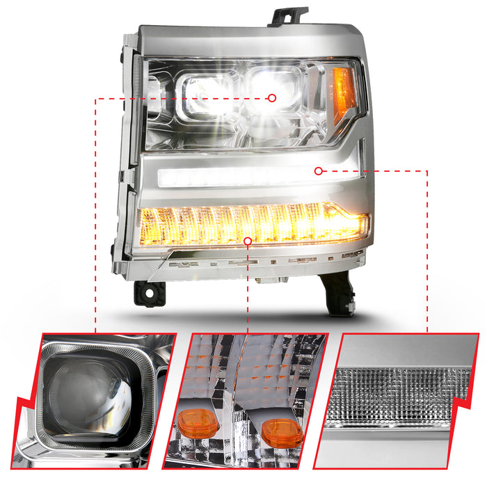 ANZO USA 111421 LED Projector Headlights w/ Plank Style Chrome w/ Amber - Truck Part Superstore