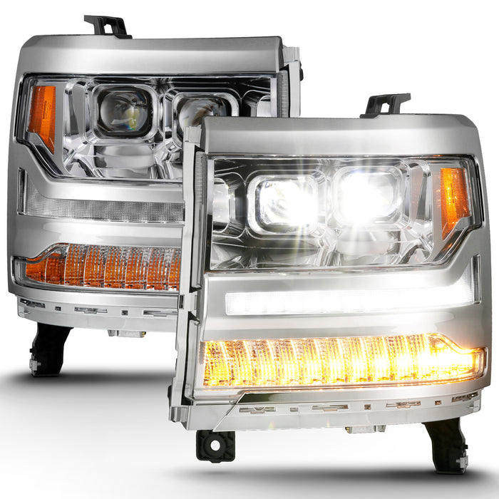 ANZO USA 111421 LED Projector Headlights w/ Plank Style Chrome w/ Amber - Truck Part Superstore