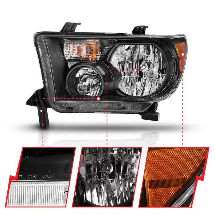Anzo USA 111436 Crystal Headlight Set; Clear Lens; Black w/Amber Housing; Pair; - Truck Part Superstore