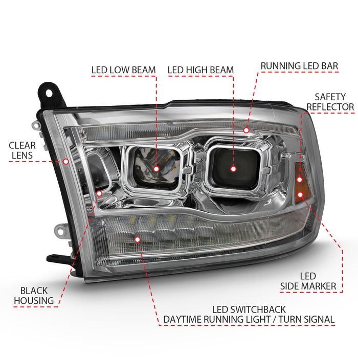 Anzo USA 111441 Projector Headlight Set; w/Switchback; Black w/Amber; Pair; - Truck Part Superstore