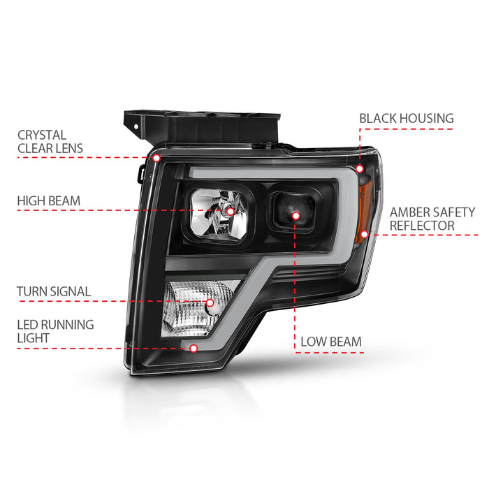 Anzo USA 111443 Projector Headlight Set; Light Bar H.L.; Black Amber; Pair; - Truck Part Superstore