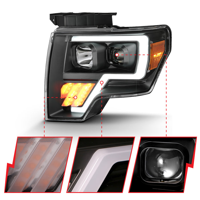 Anzo USA 111445 Projector Headlight Set; Light Bar G4 H.L.; Black Amber; Pair; - Truck Part Superstore