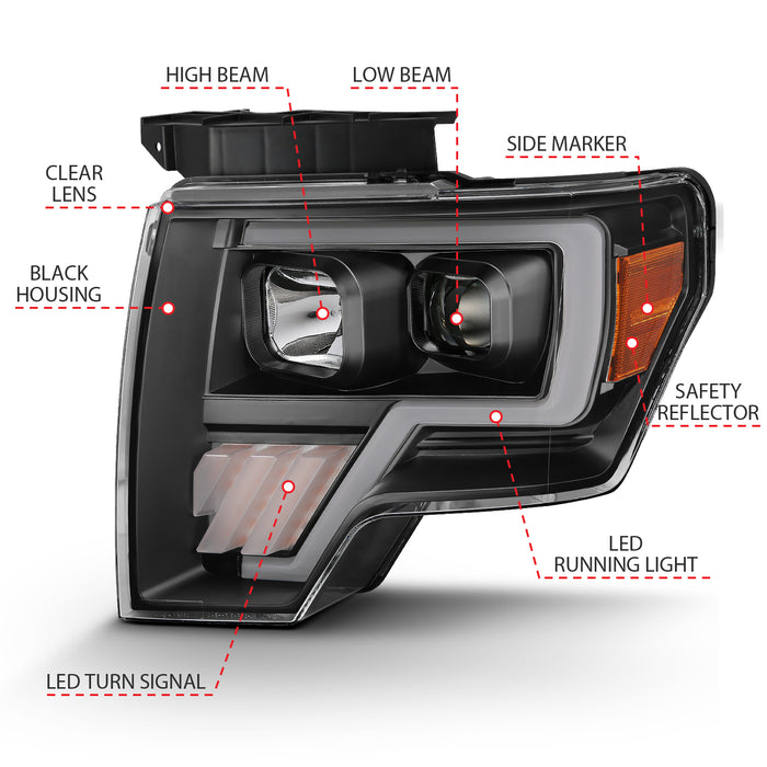 Anzo USA 111445 Projector Headlight Set; Light Bar G4 H.L.; Black Amber; Pair; - Truck Part Superstore