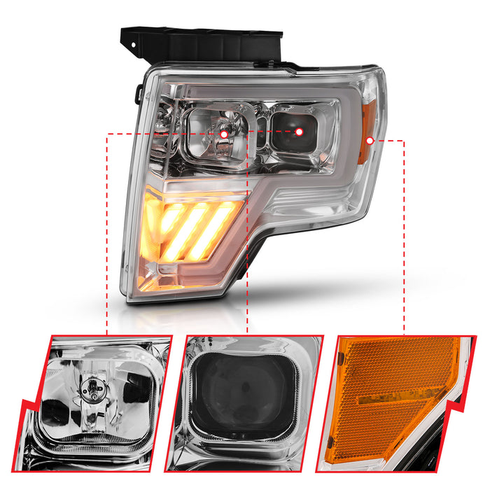 Anzo USA 111446 Projector Headlight Set; Clear Lens; Chrome w/Amber Housing; Pair; - Truck Part Superstore