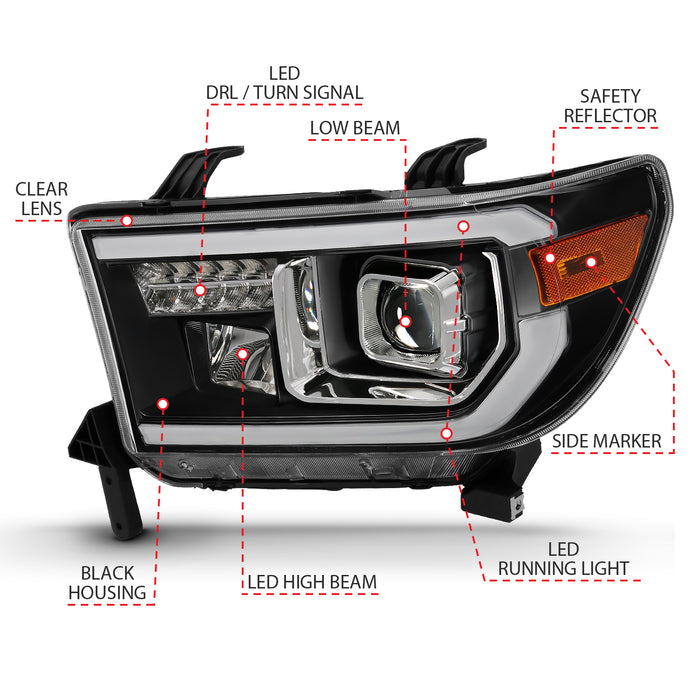 Anzo USA 111447 Projector Headlight Set; Light Bar H.L; w/Black Amber Lens; w/Halogen Bulb; - Truck Part Superstore