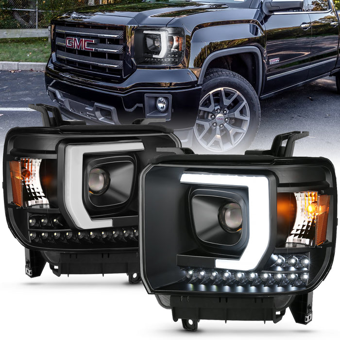 Anzo USA 111450 Projector Headlight Set; Plank Style Headlight; Black; w/DRL; Pair; - Truck Part Superstore