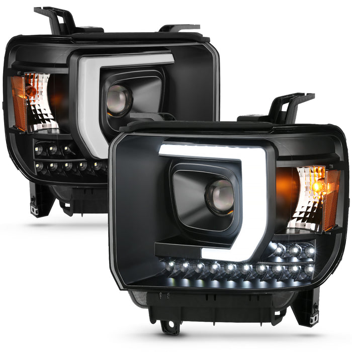 Anzo USA 111450 Projector Headlight Set; Plank Style Headlight; Black; w/DRL; Pair; - Truck Part Superstore