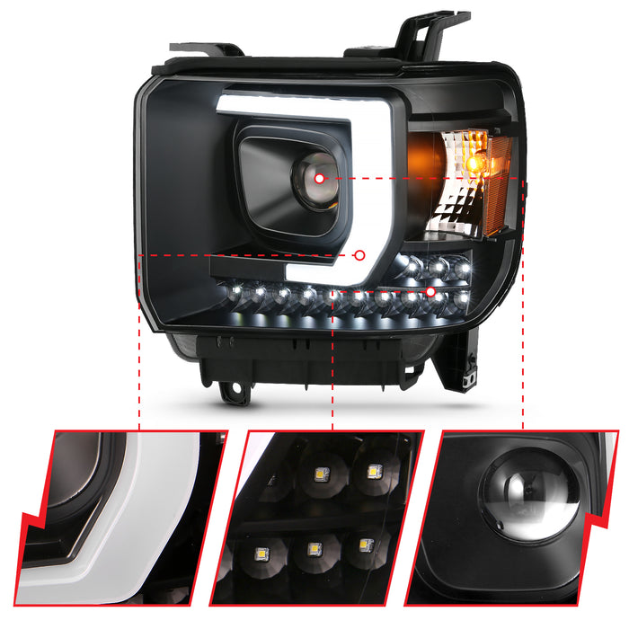 Anzo USA 111450 Projector Headlight Set; Plank Style Headlight; Black; w/DRL; Pair; - Truck Part Superstore