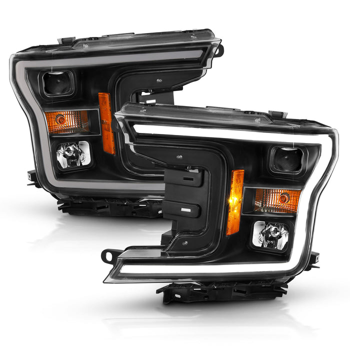 Anzo USA 111467 Projector Headlight Set w/Halo; w/Plank Style; Black w/Amber; Pair; - Truck Part Superstore