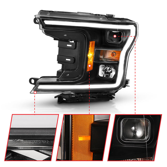 Anzo USA 111467 Projector Headlight Set w/Halo; w/Plank Style; Black w/Amber; Pair; - Truck Part Superstore