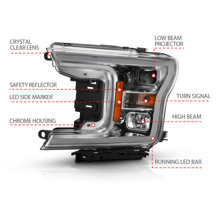 Anzo USA 111468 Projector Headlight Set w/Halo; w/Plank Style; Chrome w/Amber; Pair; - Truck Part Superstore