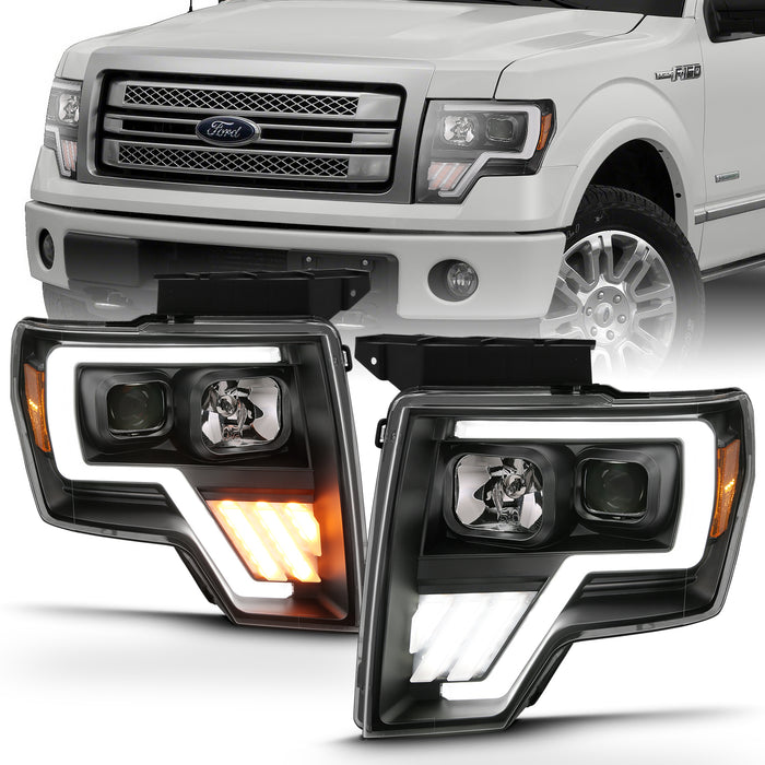 Anzo USA 111469 Projector Headlight Set w/Halo; w/Switchback; G4; Black w/Amber; Pair; - Truck Part Superstore