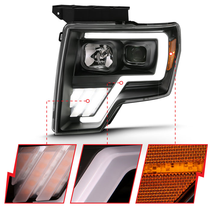 Anzo USA 111469 Projector Headlight Set w/Halo; w/Switchback; G4; Black w/Amber; Pair; - Truck Part Superstore